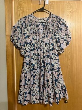 entro Floral Mini Dress - Navy, Blush & Cream